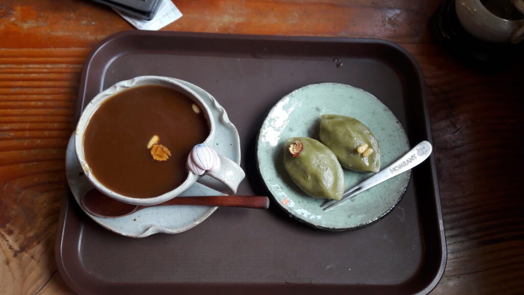 A cup of yuja-cha, a Korean citron tea in a handcrafted ceramic cup